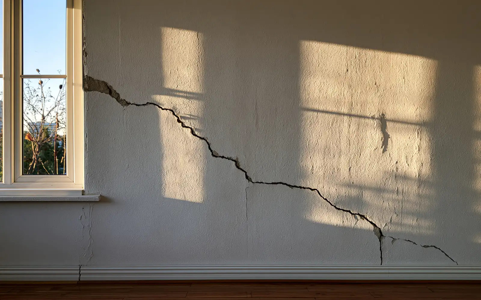 Setzungsriss in einer Innenwand unterhalb eines Fensters
